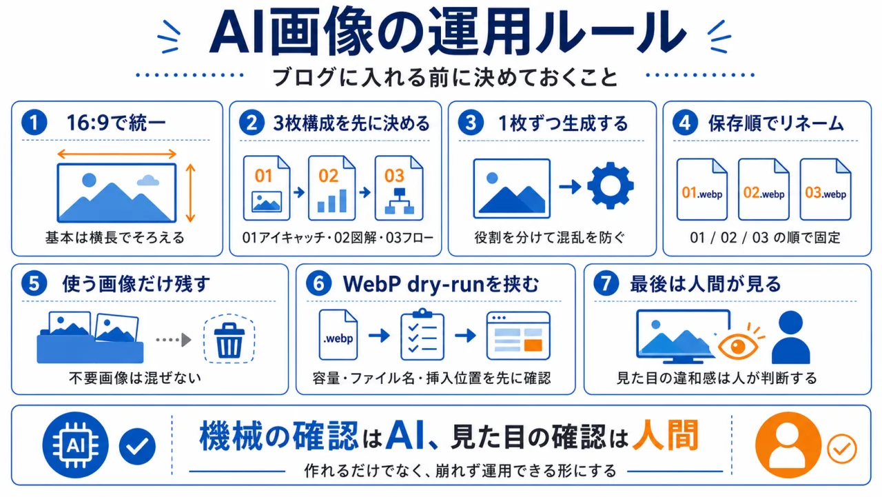 AI画像をブログに入れる前に決める運用ルール図