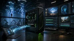 RTX 4090のWindows機を、重いAI処理を引き受けるAI工場として使う作業空間のイメージ