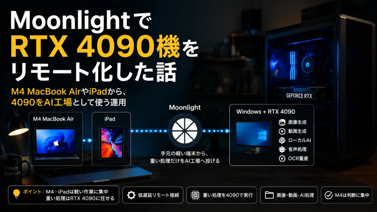 MoonlightでM4 MacBook AirやiPadからRTX 4090機をリモート操作する作業環境